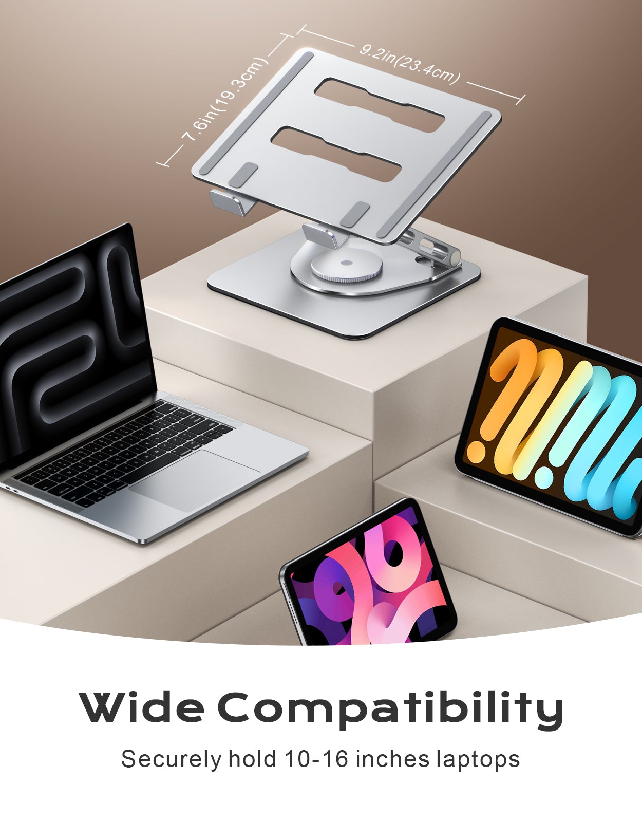 Laptop Stand for Desk 360° Flexible Rotating, Ergonomic Adjustable Laptop Riser Holder with Dual-bar Support, Portable Computer Notebook Stand for MacBook Air Pro, Dell XPS, HP (10-16")