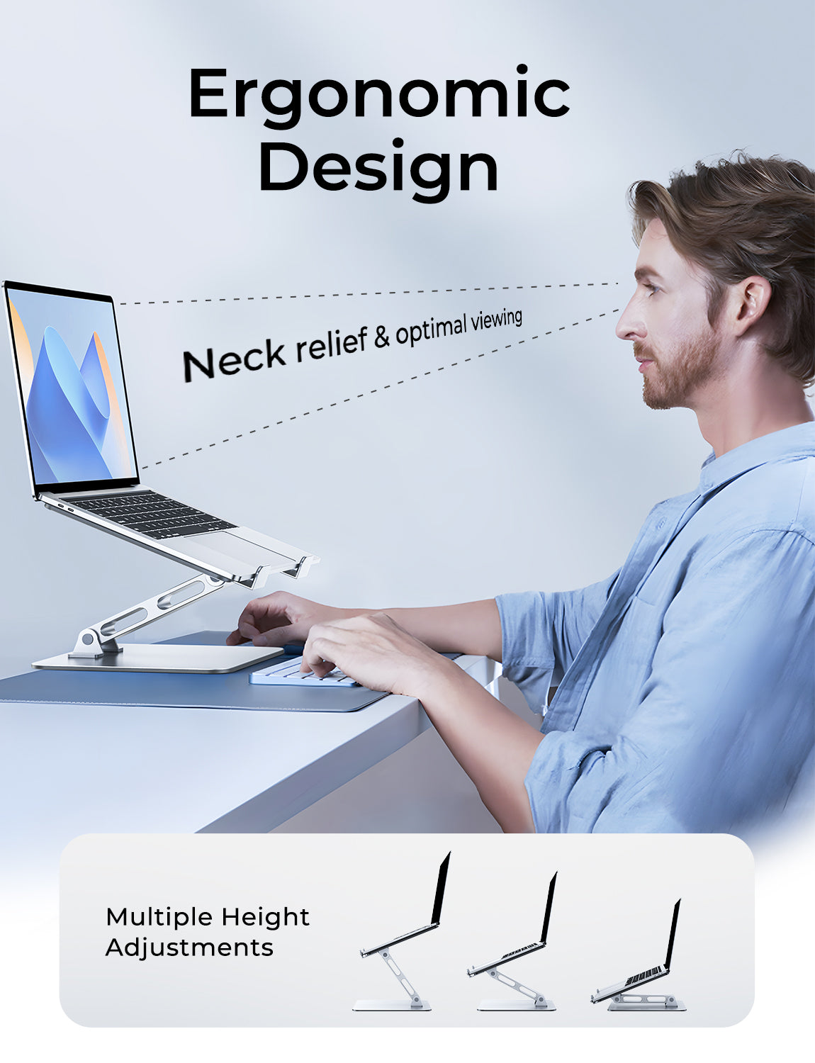Adjustable Ergonomic Laptop Stand for Desk, Foldable Computer Stand, Stable Aluminum Lectern Notebook Riser & Portable Laptop Holder Mount Compatible with 10-16" MacBook Pro/Air, Dell, HP