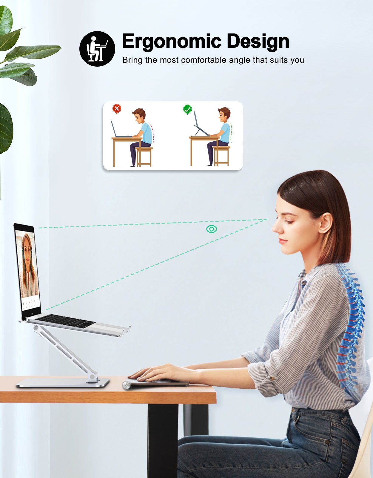 Foldable Laptop Stand, Height Adjustable Ergonomic Computer Stand for Desk, Aluminum Portable Laptop Lecterns Riser Notebook Mount Compatible with MacBook Pro Air, HP, Dell 10-16"