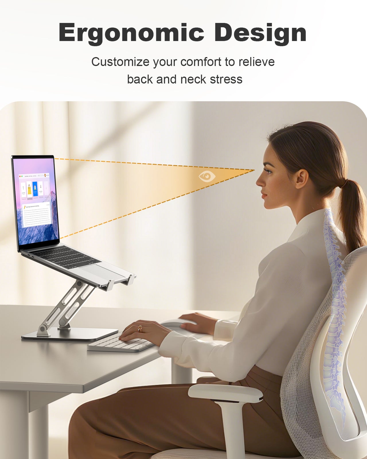 Ergonomic Laptop Stand, Dual-Bar Support & Height Adjustable Laptop Riser Holder for Desk, Ventilated & Portable Computer Notebook Stand Mount, Compatible with MacBook Air Pro/Dell/HP (10"-16")