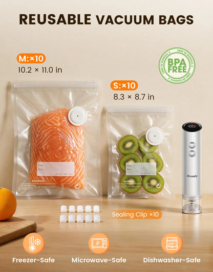 Compact Handheld Vacuum Sealer for Food with 20 Reusable Vacuum Bags