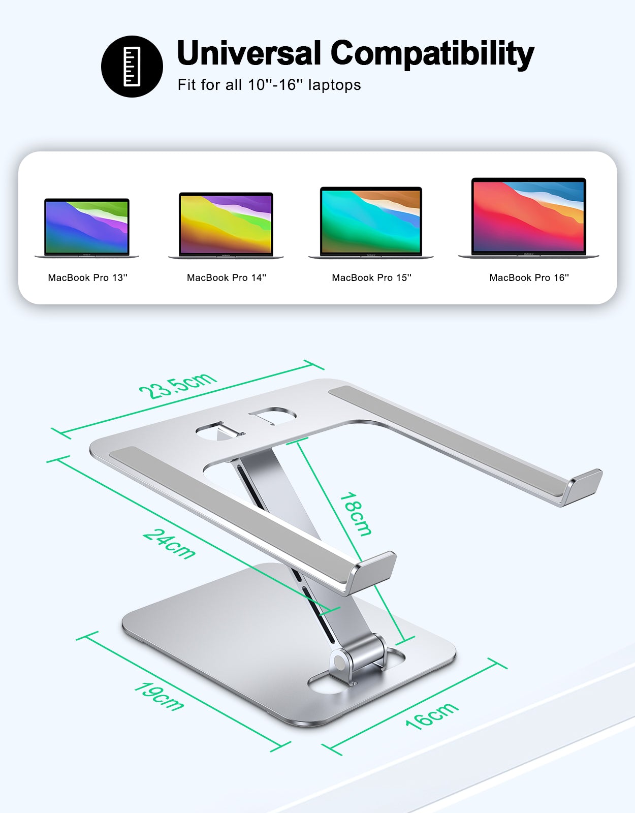 Foldable Laptop Stand, Height Adjustable Ergonomic Computer Stand for Desk, Aluminum Portable Laptop Lecterns Riser Notebook Mount Compatible with MacBook Pro Air, HP, Dell 10-16"