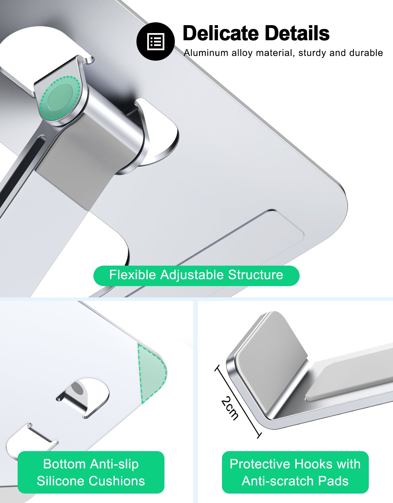 Foldable Laptop Stand, Height Adjustable Ergonomic Computer Stand for Desk, Aluminum Portable Laptop Lecterns Riser Notebook Mount Compatible with MacBook Pro Air, HP, Dell 10-16"