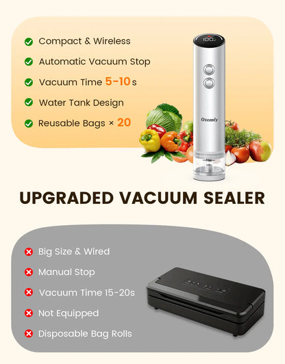 Compact Handheld Vacuum Sealer for Food with 20 Reusable Vacuum Bags