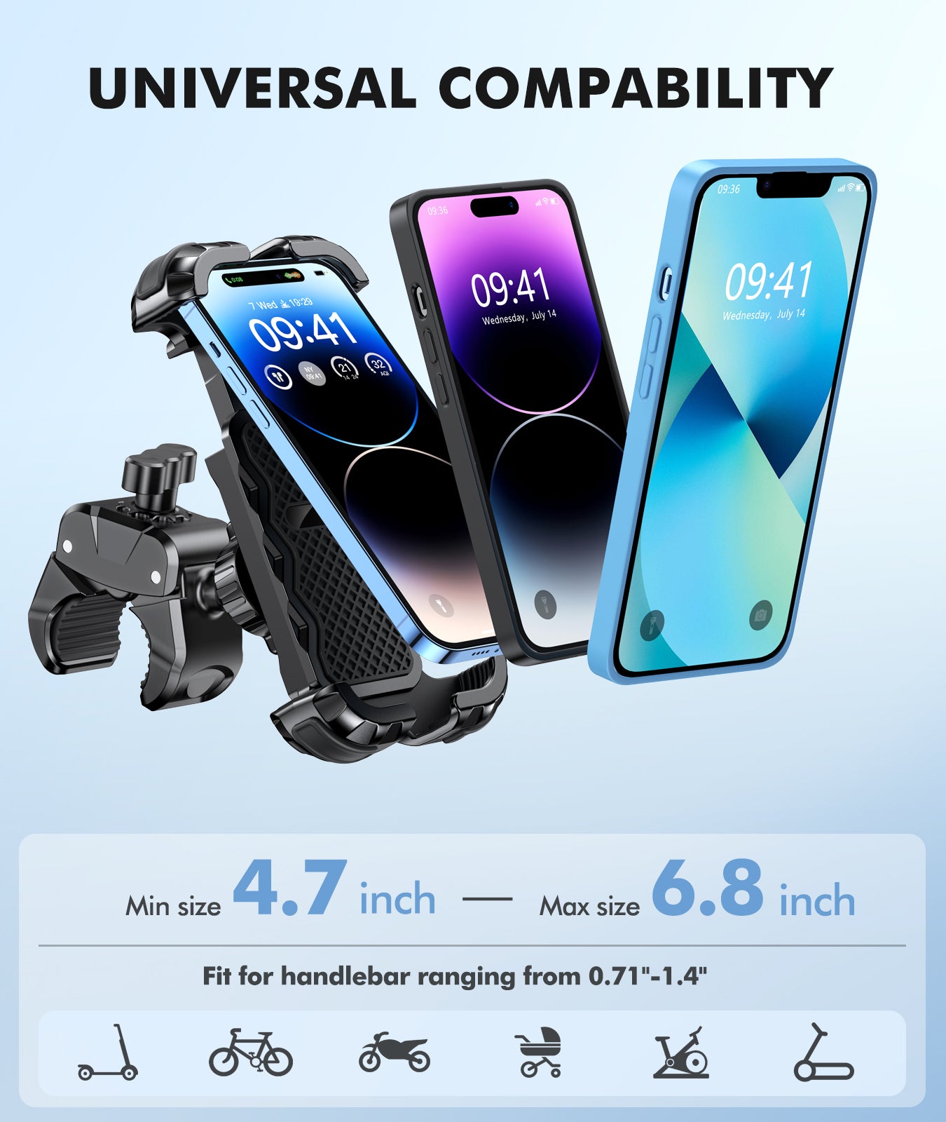 Motorcycle Phone Mount [Secure Grip][Anti-Drop], Upgrade Bike Phone Holder [1s Stable Lock], 360° Rotatable Phone Holder for Mountain Bike/ATV/Scooter, Fits for iPhone/Samsung 4.7-6.7"