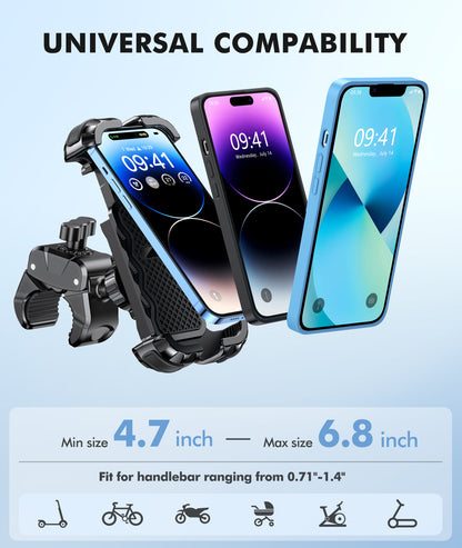 Motorcycle Phone Mount [Secure Grip][Anti-Drop], Upgrade Bike Phone Holder [1s Stable Lock], 360° Rotatable Phone Holder for Mountain Bike/ATV/Scooter, Fits for iPhone/Samsung 4.7-6.7"