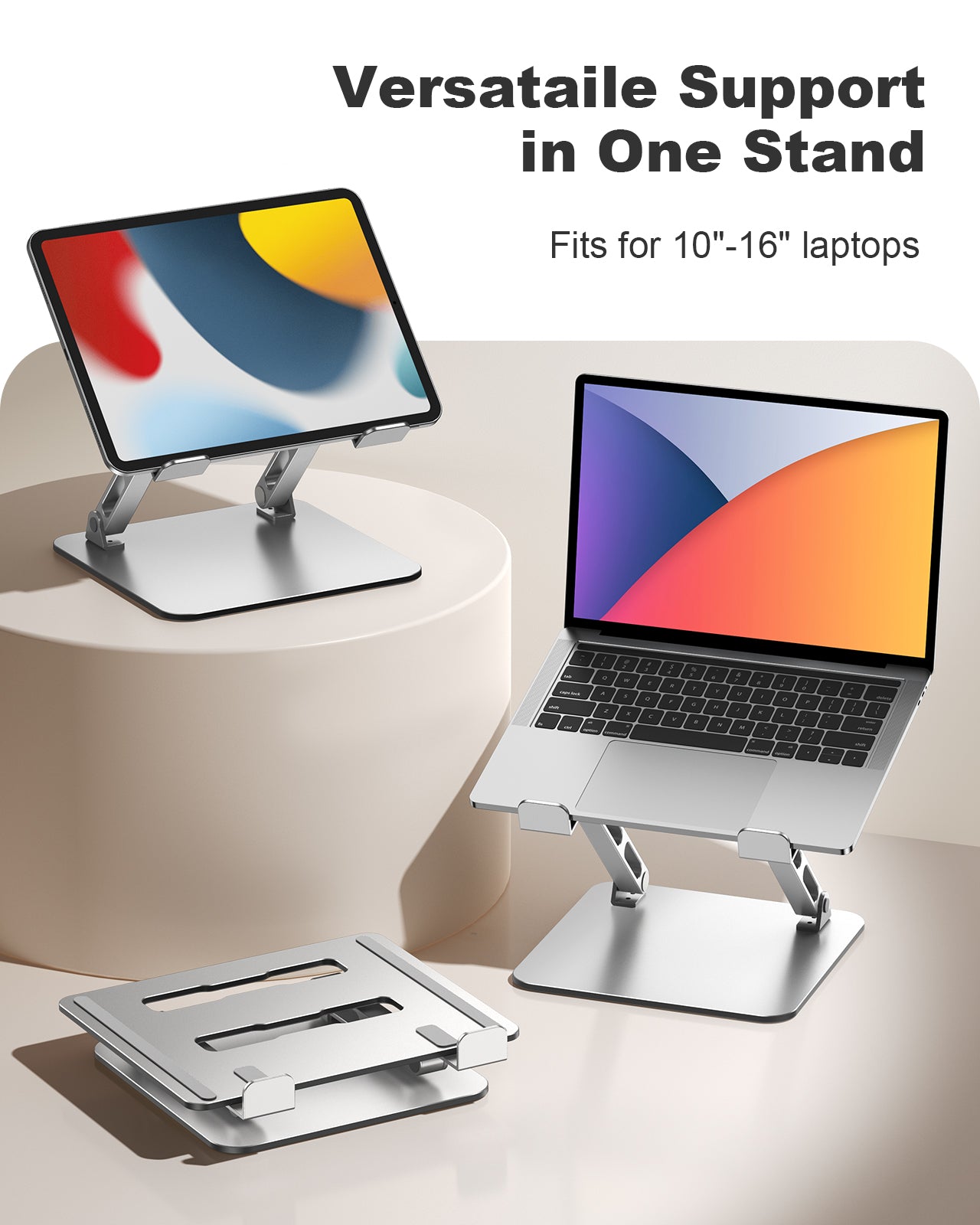 Ergonomic Laptop Stand, Dual-Bar Support & Height Adjustable Laptop Riser Holder for Desk, Ventilated & Portable Computer Notebook Stand Mount, Compatible with MacBook Air Pro/Dell/HP (10"-16")