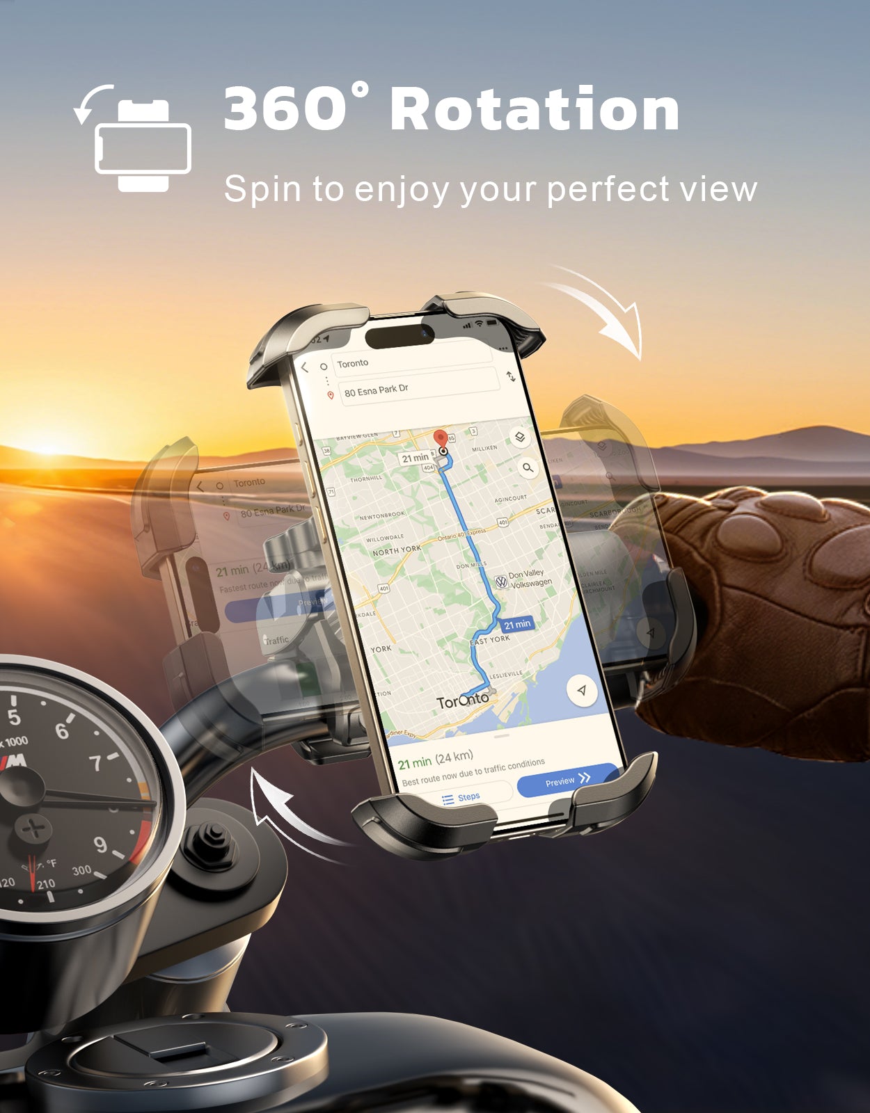 Motorcycle Phone Mount, [One-Click Lock] Bike Phone Holder, [Upgrade Cushioned Protection] Handlebar Phone Mount with Security Lock Compatible with iPhone, Samsung and 4.7-6.9'' Smartphones