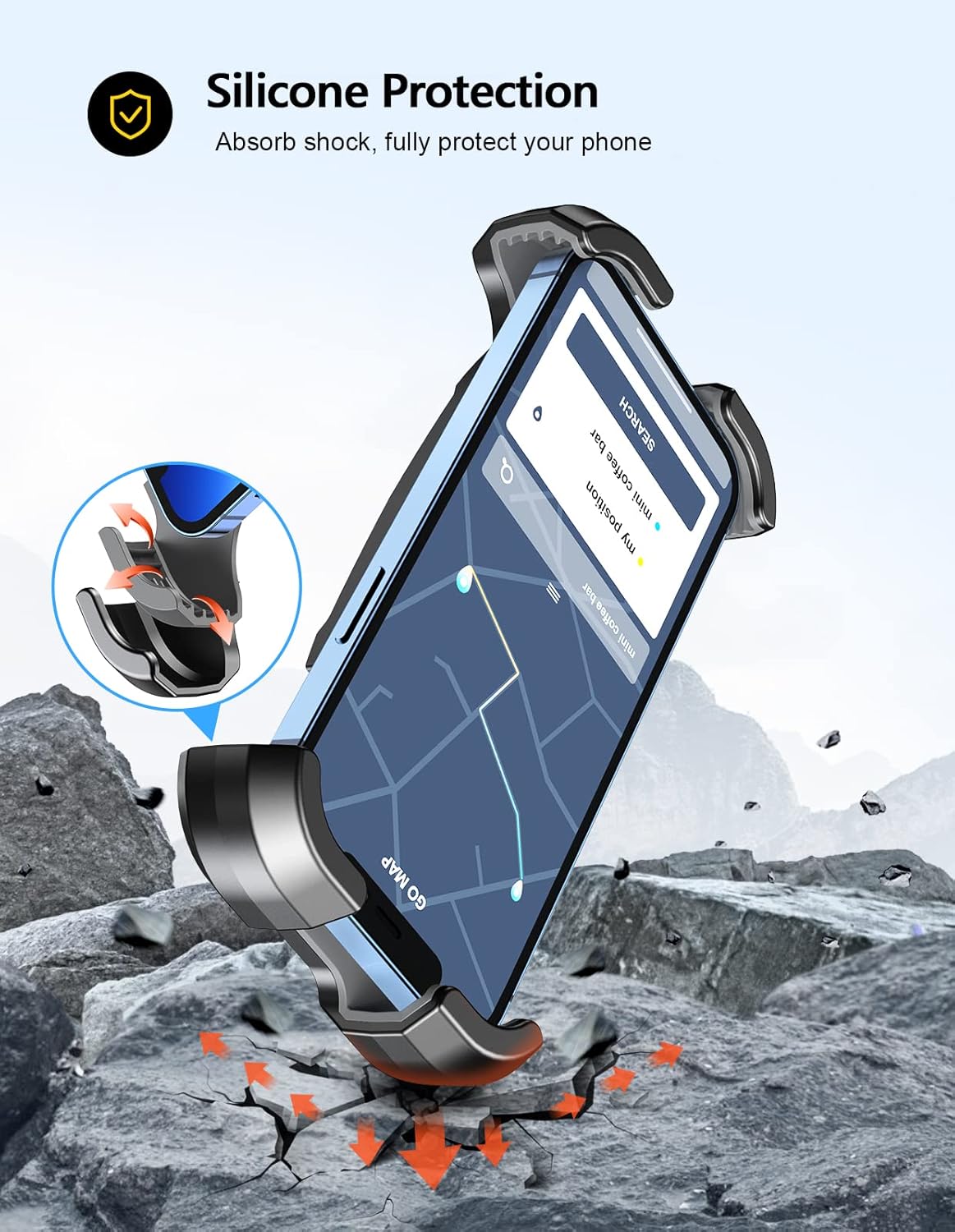 Motorcycle Phone Mount, Upgrade [Never Fall Off] [0 Shake] Bike Phone Mount, [3s Put & Take] 360° Rotatable Phone Holder for Motorcycle Bike Bicycle Scooter Compatible with Cellphones 4.7-6.8”