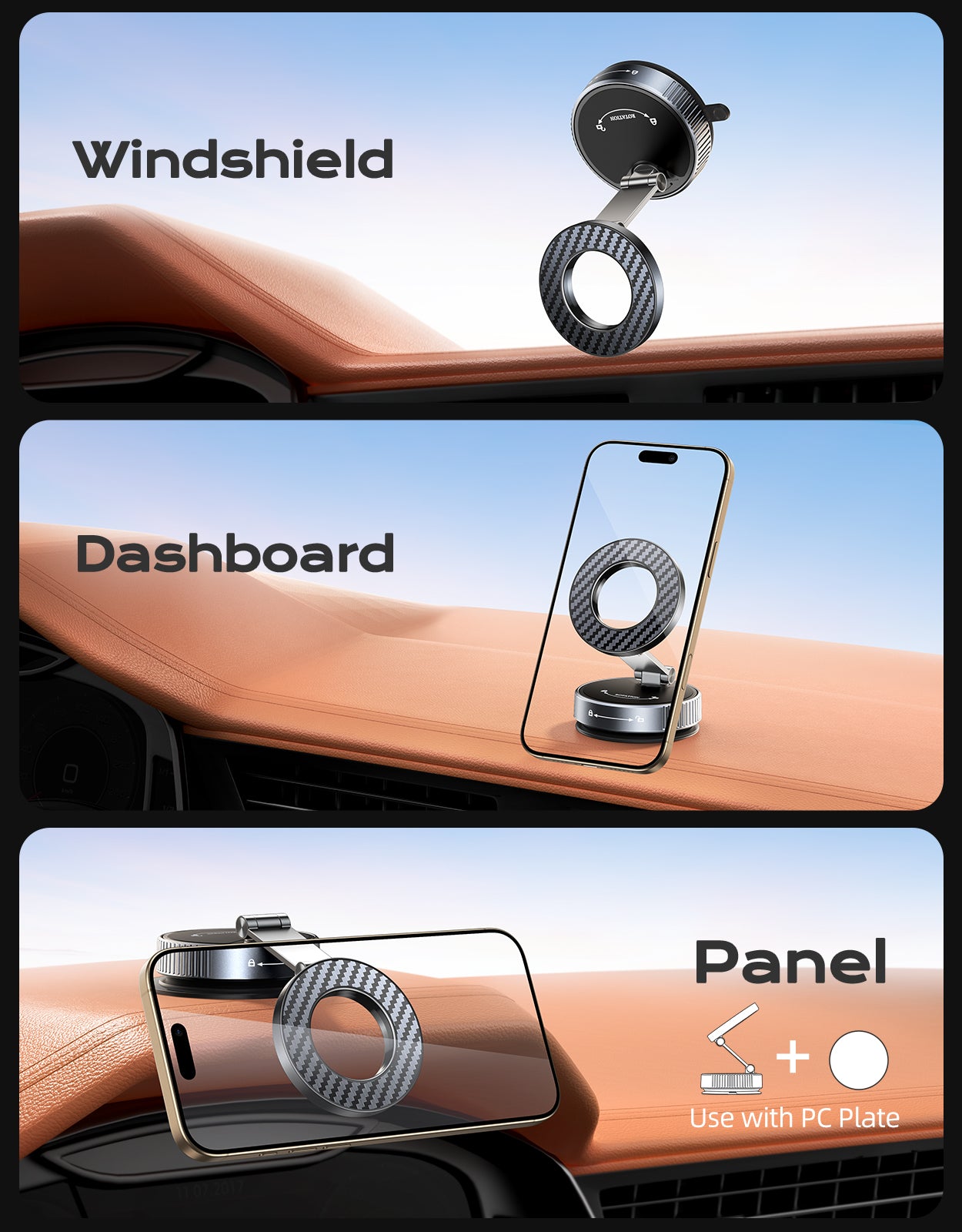 2026 Upgraded Vacuum Magnetic Phone Holder for Car [89LB Vacuum Suction+2400GF Strong Magnetic] 360° Adjustable Car Phone Holder for MagSafe, Dashboard Suction Cup Phone Mount for iPhone 17/16