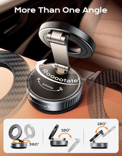 2026 Upgraded Vacuum Magnetic Phone Holder for Car [89LB Vacuum Suction+2400GF Strong Magnetic] 360° Adjustable Car Phone Holder for MagSafe, Dashboard Suction Cup Phone Mount for iPhone 17/16