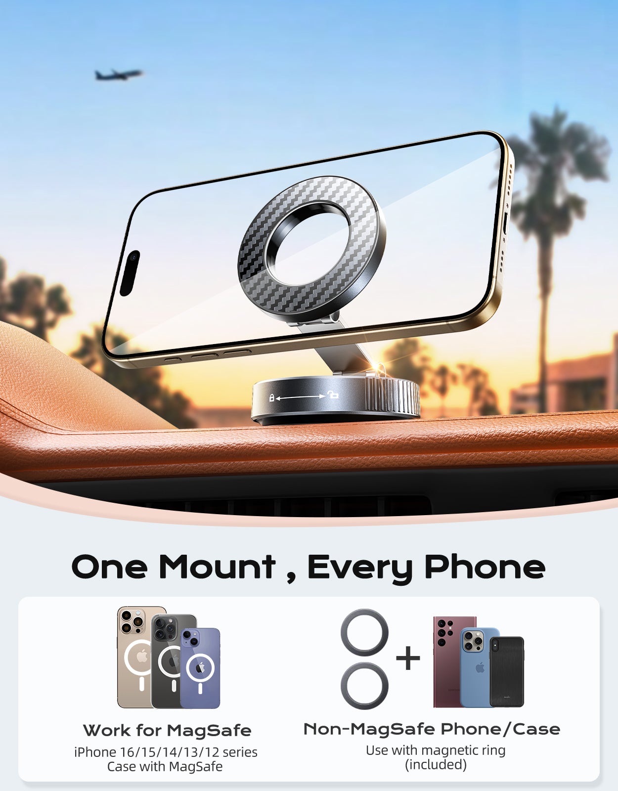 2026 Upgraded Vacuum Magnetic Phone Holder for Car [89LB Vacuum Suction+2400GF Strong Magnetic] 360° Adjustable Car Phone Holder for MagSafe, Dashboard Suction Cup Phone Mount for iPhone 17/16