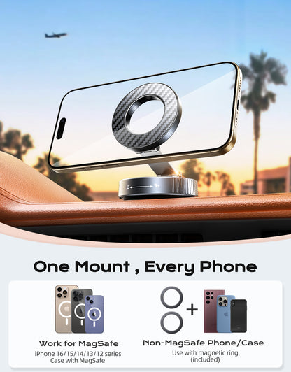 2026 Upgraded Vacuum Magnetic Phone Holder for Car [89LB Vacuum Suction+2400GF Strong Magnetic] 360° Adjustable Car Phone Holder for MagSafe, Dashboard Suction Cup Phone Mount for iPhone 17/16