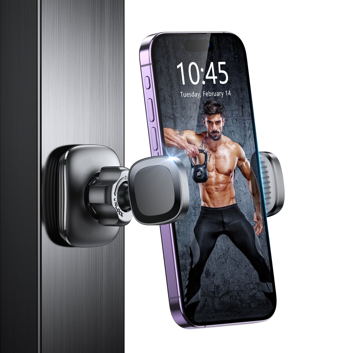 Magnetic Phone Holder for Gym Golf Cart, 360° Rotatable Gym Phone Holder Workout Record, or Any Metal Surface, Gym Magnet Phone Mount Cradles Compatible with 4.7-7" Phones, Thick Cases Friendly