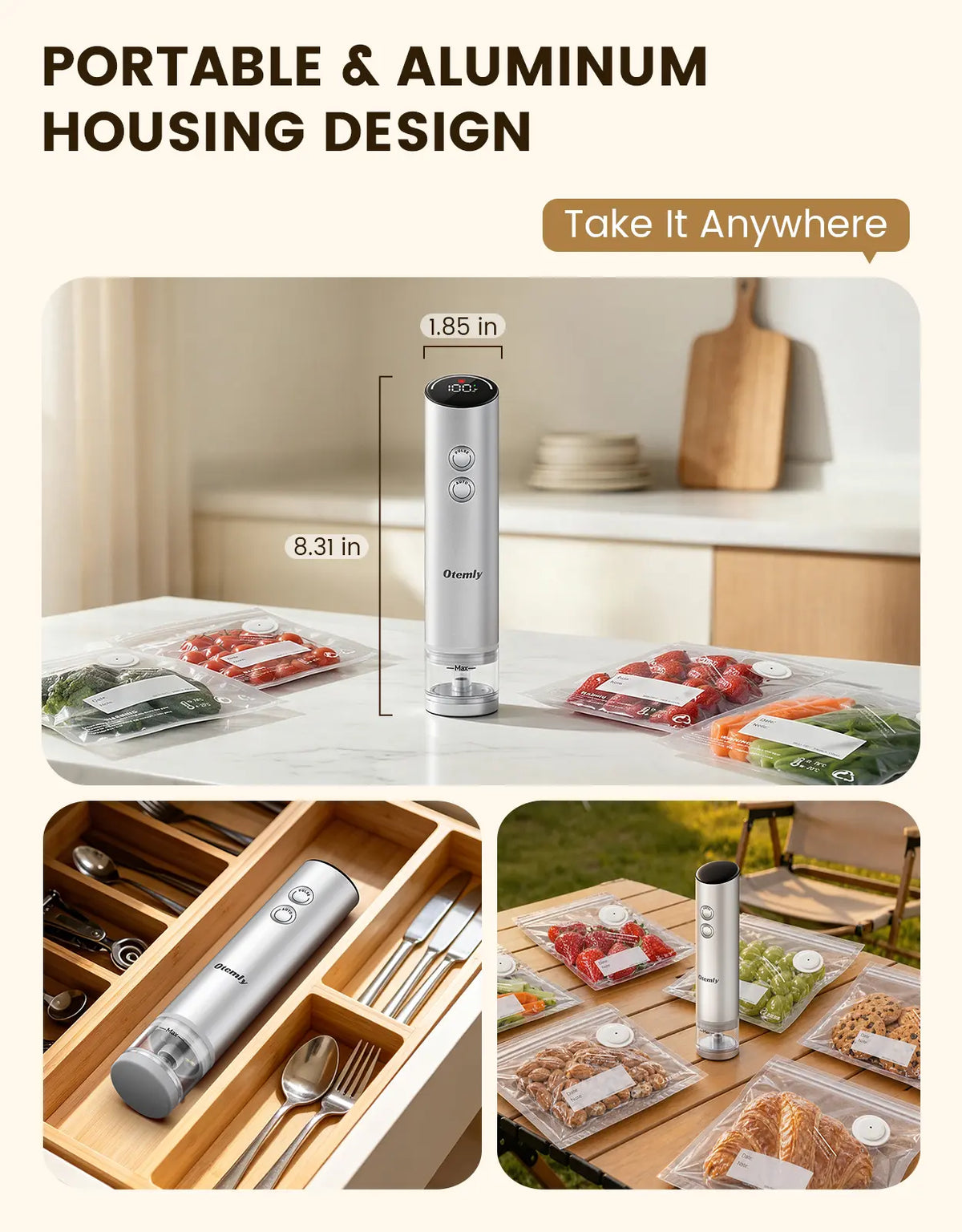 Compact Handheld Vacuum Sealer for Food with 20 Reusable Vacuum Bags