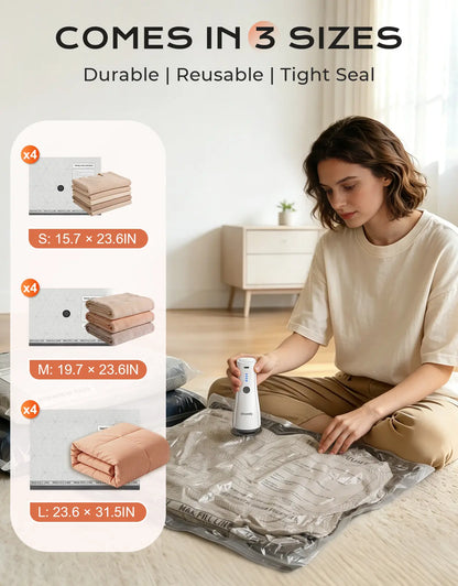 Reusable Vacuum Storage Bags with Portable Rechargeable Pump