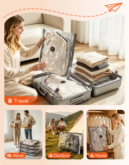 Reusable Vacuum Storage Bags with Portable Rechargeable Pump