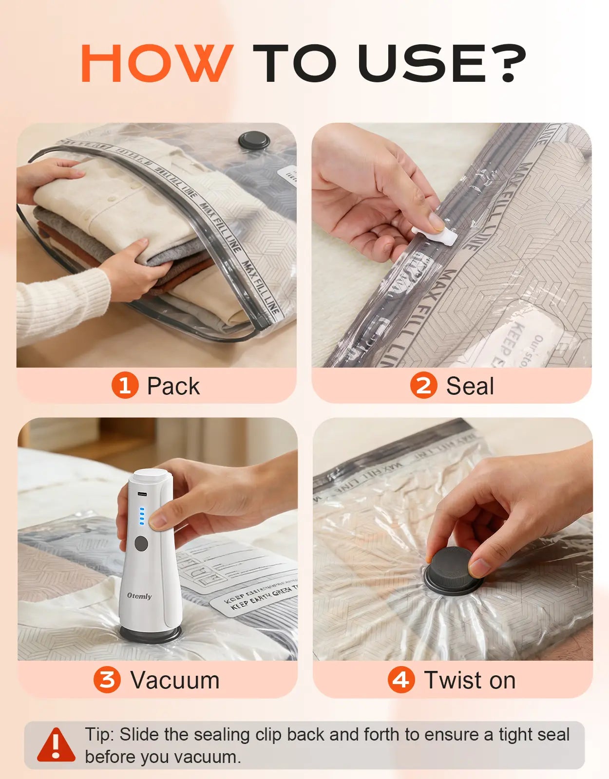 Reusable Vacuum Storage Bags with Portable Rechargeable Pump